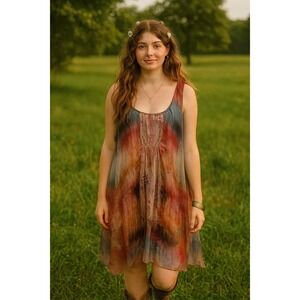 Live and Let Live 2X Boho Paisley Lace Tie Dye Short Dress Fairycore Whimsy Farm